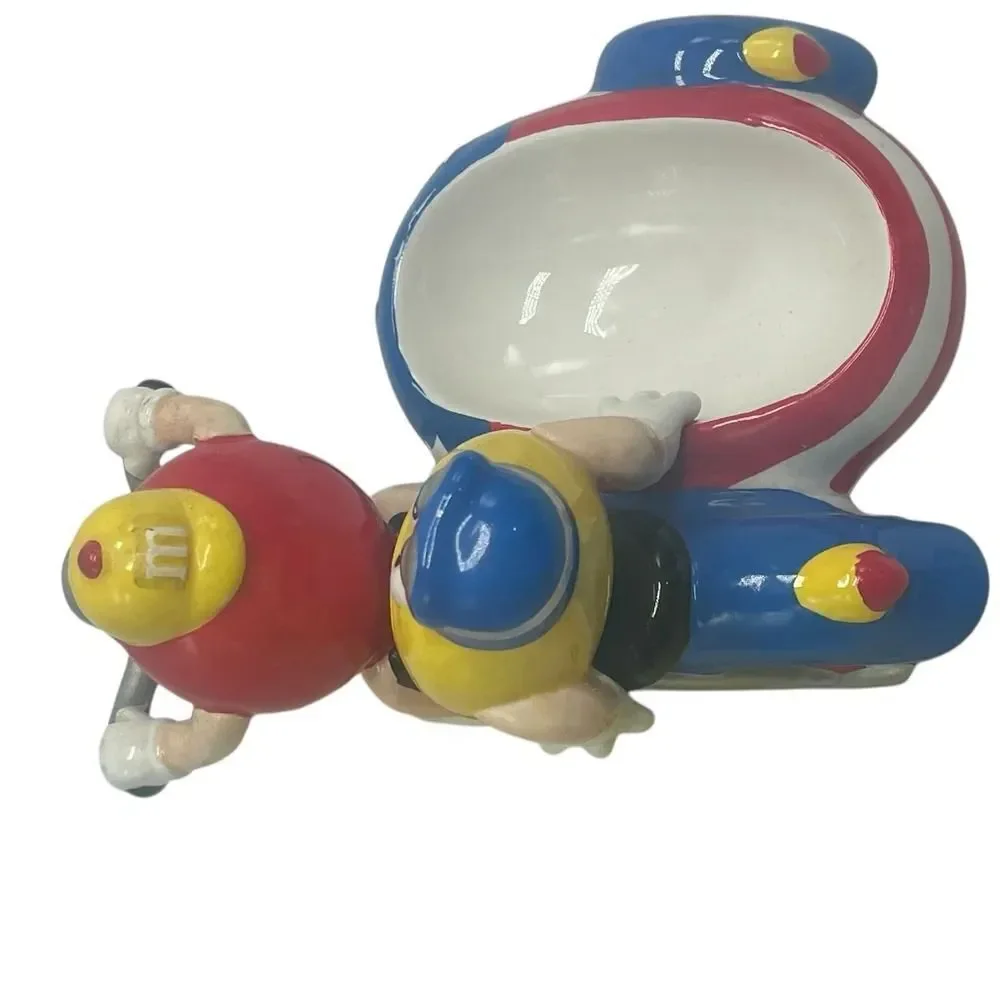 M&M's Motorcycle w/ Sidecar Ceramic Candy Dish By Galerie 2002 Red & Yellow
